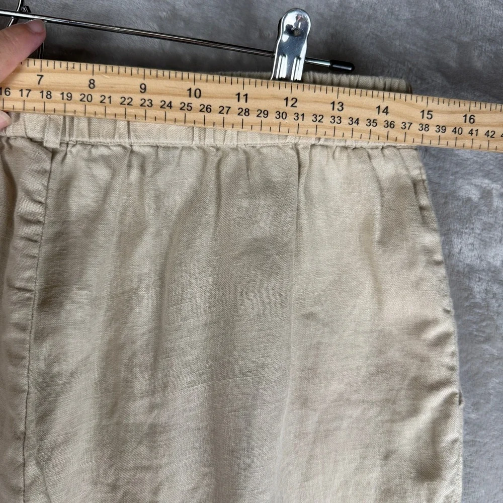 Quince European Linen Straight Leg Pants Beige Elastic Waist Size Medium Womens